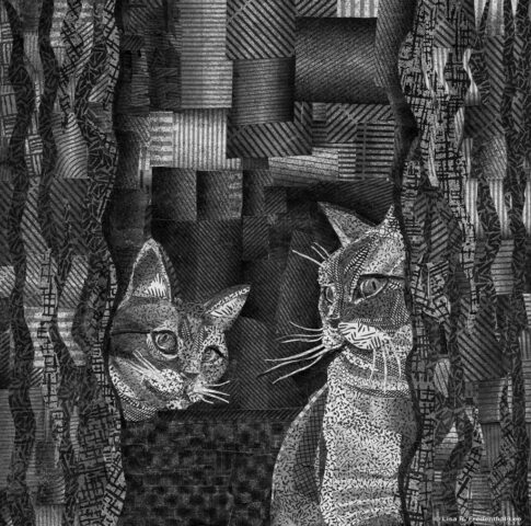 ‘City Cats’ 7 x 7 inches 2026 Security Envelope Collage Lisa R. Fredenthal-Lee